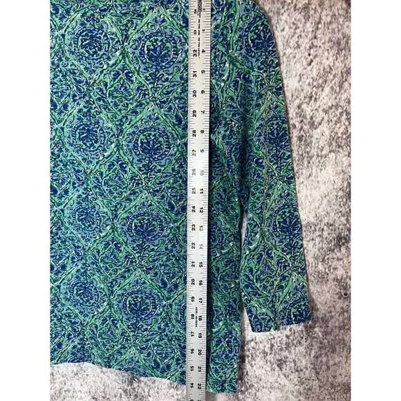 Talbots Petites Bateau Neck Tee Blue Green Pattern Coastal Casual Top Blouse PS - Picture 7 of 10